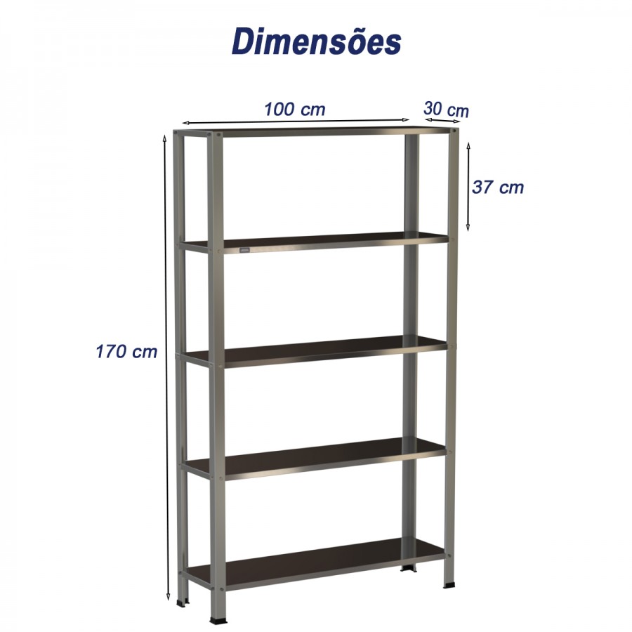 Estante Armário Prateleira Inox 5 Bandejas 300 X 1000 Aisa